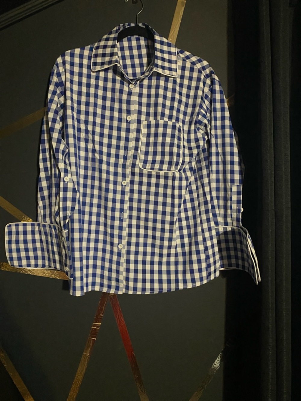 Blue and White Gingham Button-Up Shirt